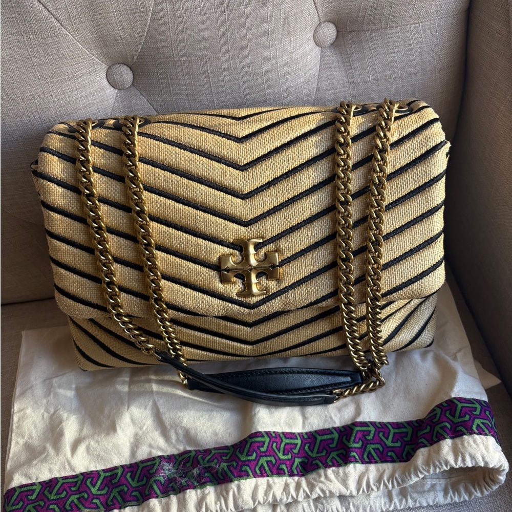 Tory Burch Chevron Gold and Black Shoulder Bag
